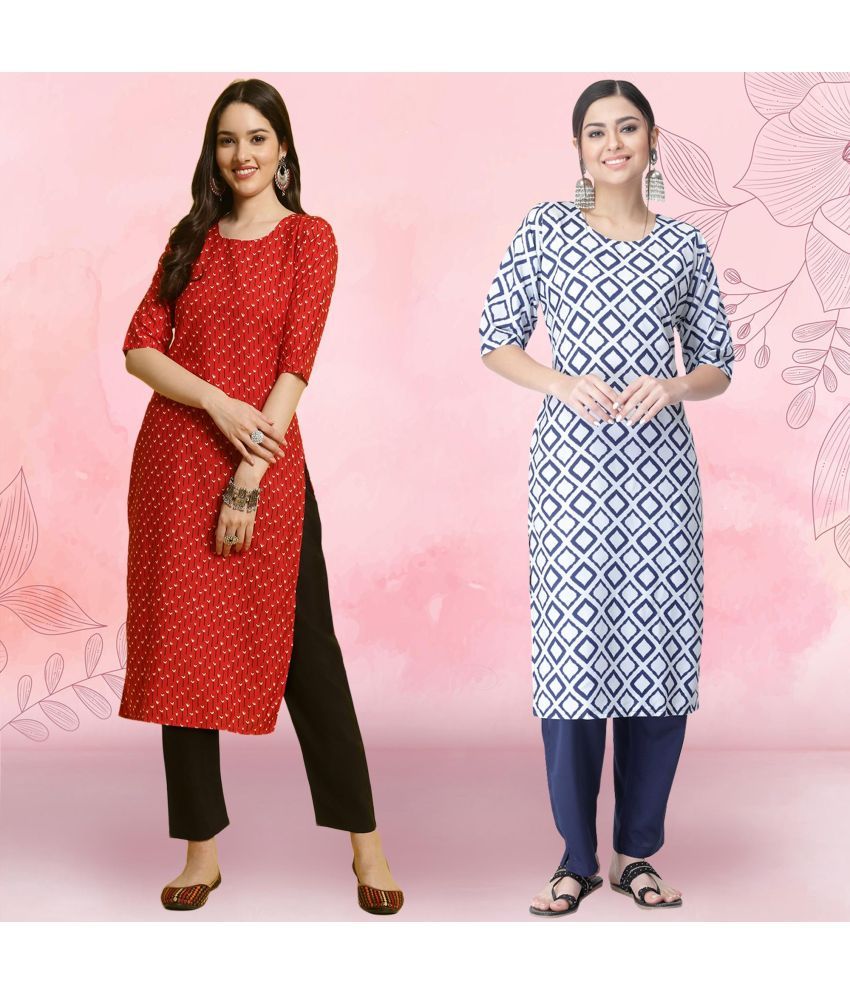     			Ethnicbasket Pack of 2 Crepe Printed Straight Women's Kurti - ( Multicolor3 )