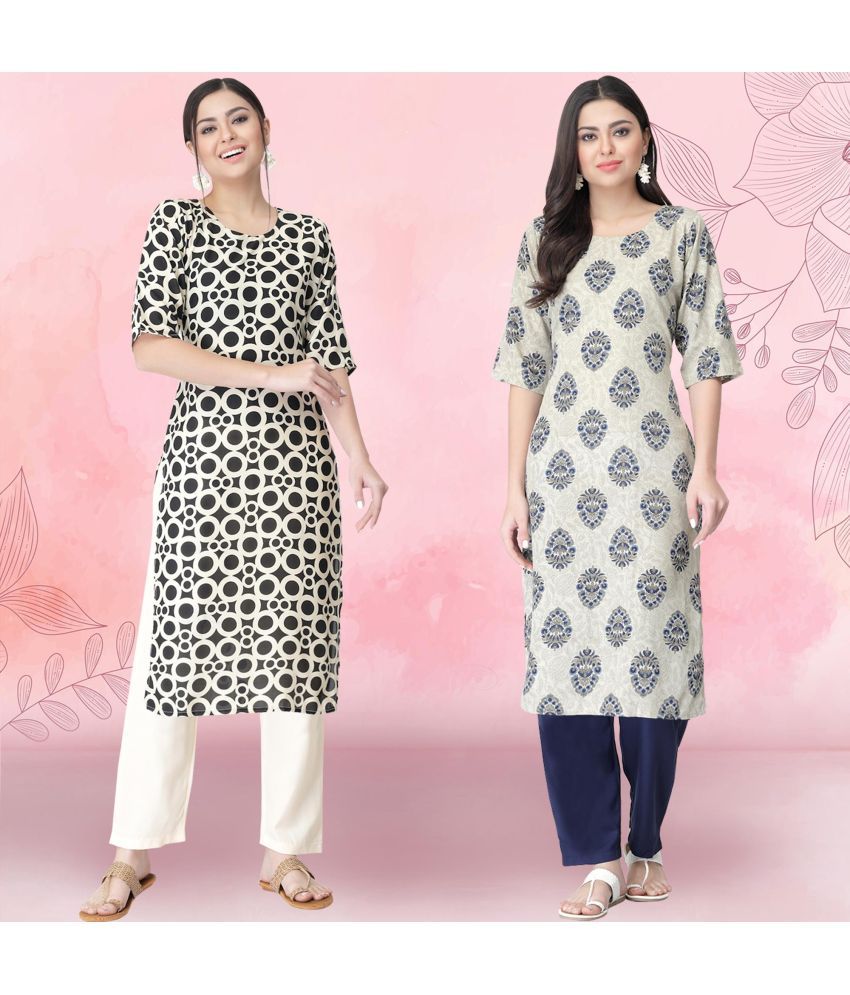     			Ethnicbasket Pack of 2 Crepe Printed Straight Women's Kurti - ( Multicolor2 )