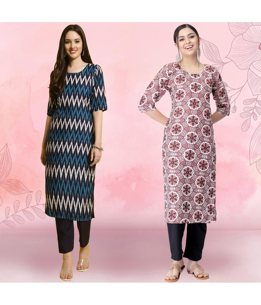     			1 Stop Fashion Pack of 2 Crepe Printed Straight Women's Kurti - ( Multicolor1 )