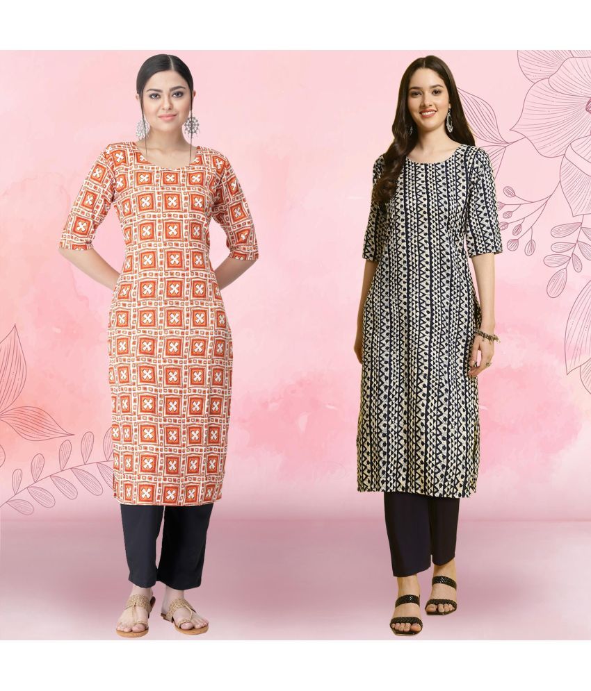     			Ethnicbasket Crepe Printed Kurti With Pants Women's Stitched Salwar Suit - Navy ( Pack of 2 )