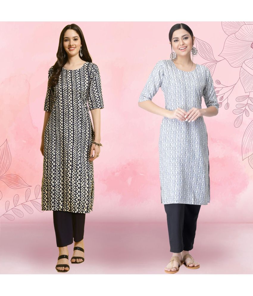     			Ethnicbasket Crepe Printed Kurti With Pants Women's Stitched Salwar Suit - Off White ( Pack of 2 )