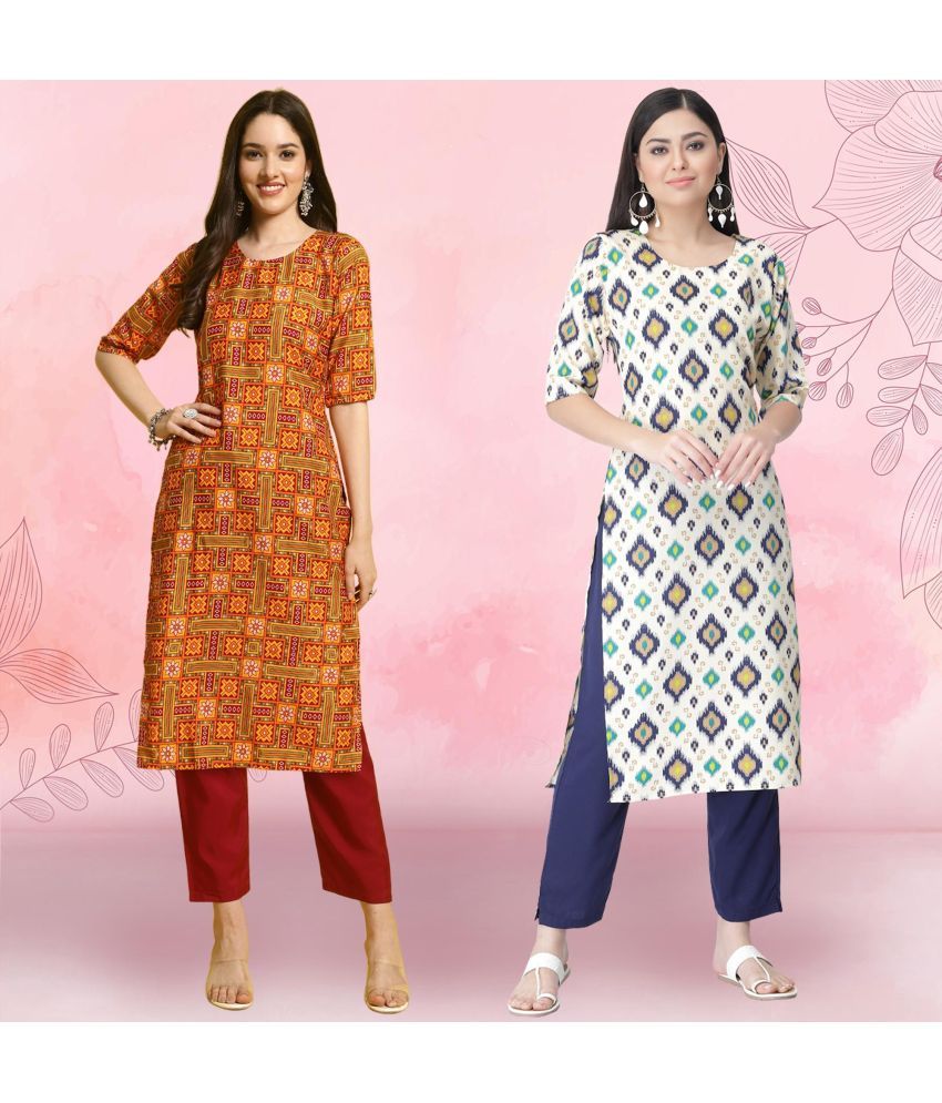     			Ethnicbasket Crepe Printed Kurti With Pants Women's Stitched Salwar Suit - White ( Pack of 2 )