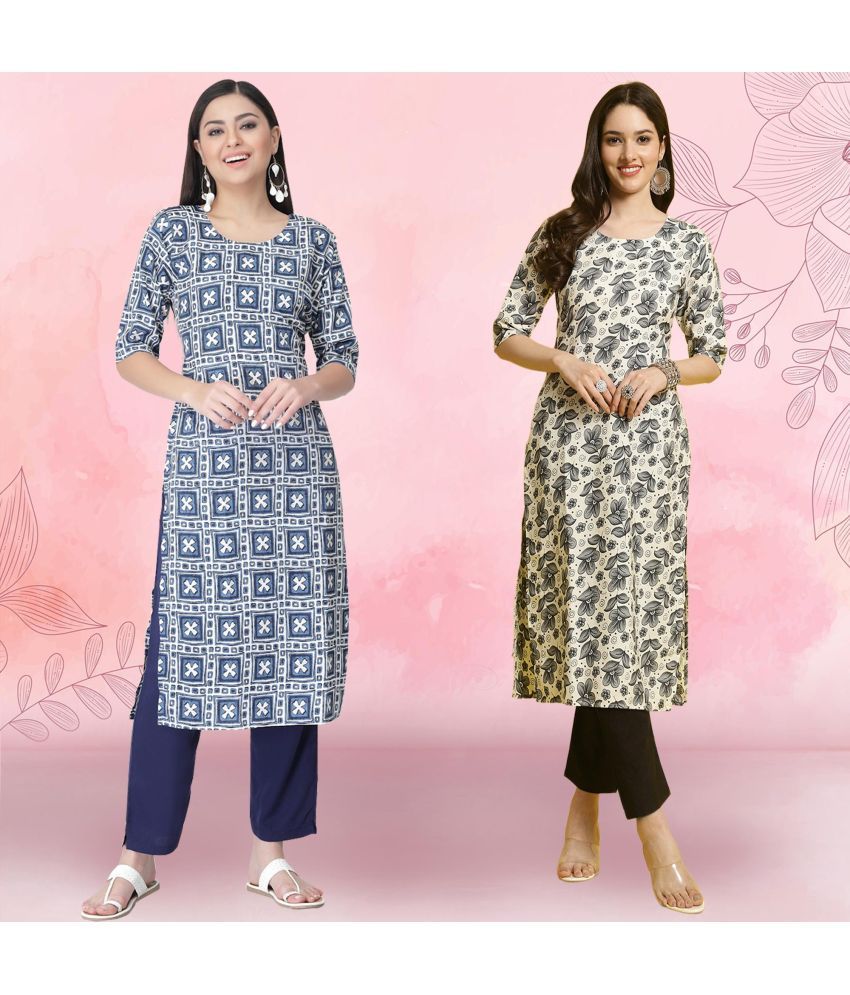     			Ethnicbasket Crepe Printed Kurti With Pants Women's Stitched Salwar Suit - Grey ( Pack of 2 )