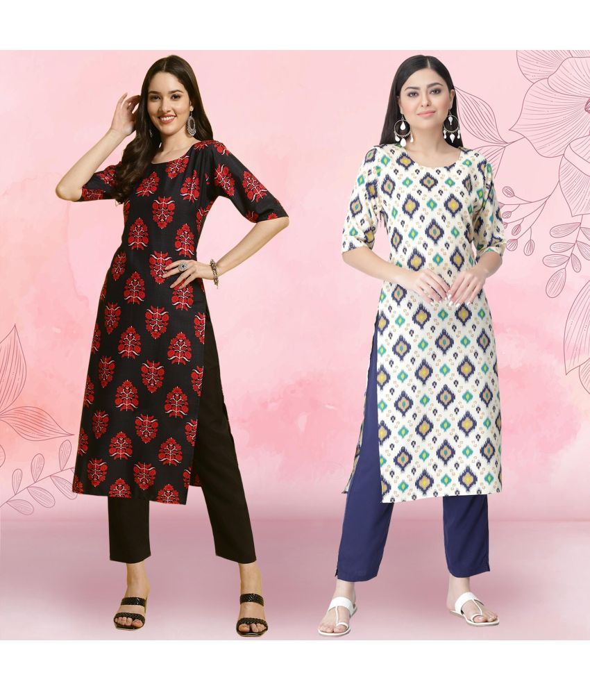     			Ethnicbasket Crepe Printed Kurti With Pants Women's Stitched Salwar Suit - White ( Pack of 2 )