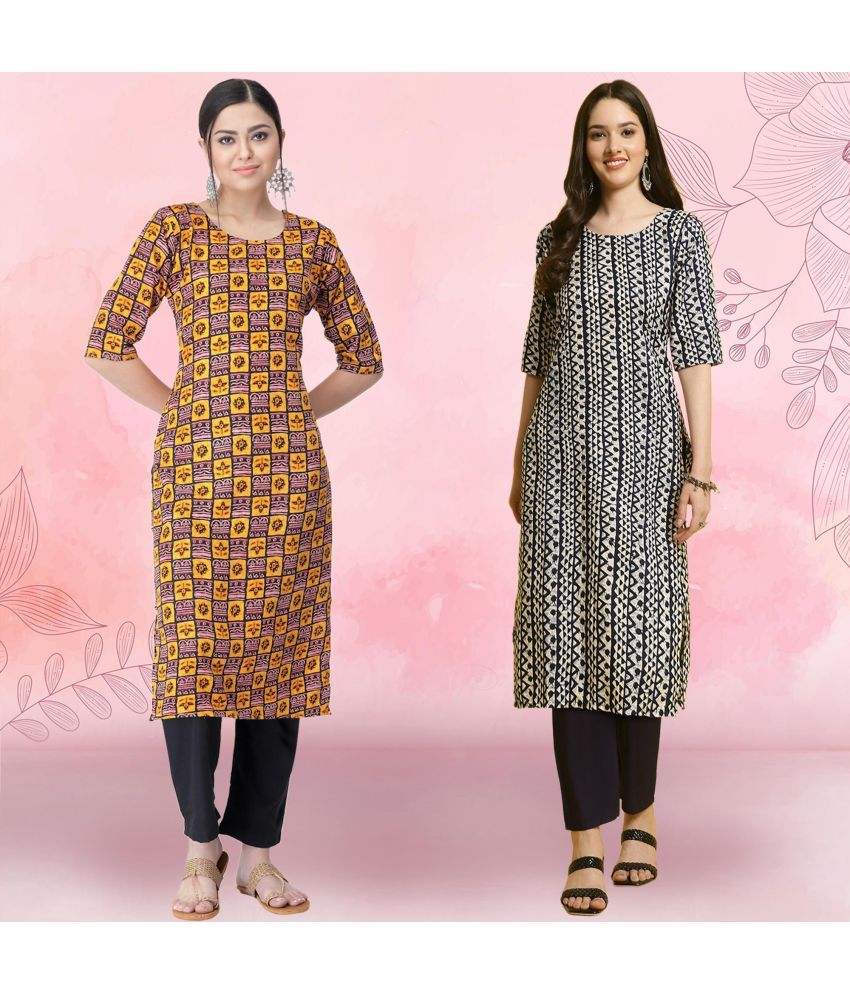     			Ethnicbasket Crepe Printed Kurti With Pants Women's Stitched Salwar Suit - Navy ( Pack of 2 )