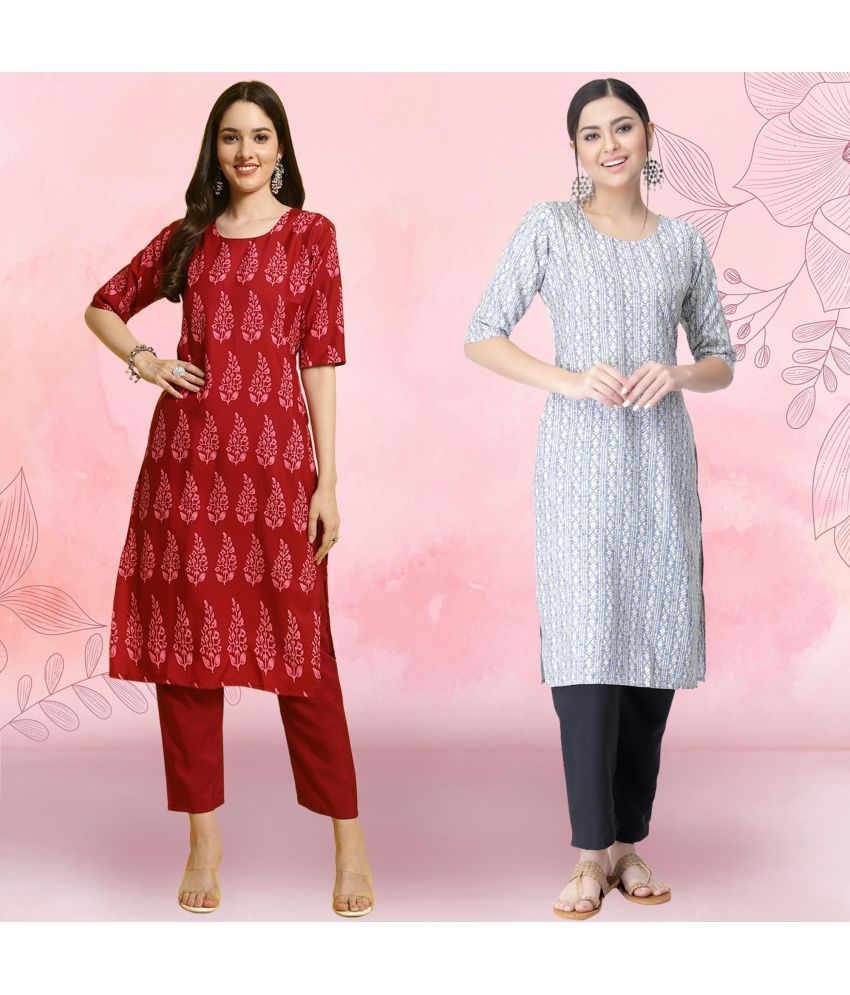     			Ethnicbasket Crepe Printed Kurti With Pants Women's Stitched Salwar Suit - Off White ( Pack of 2 )