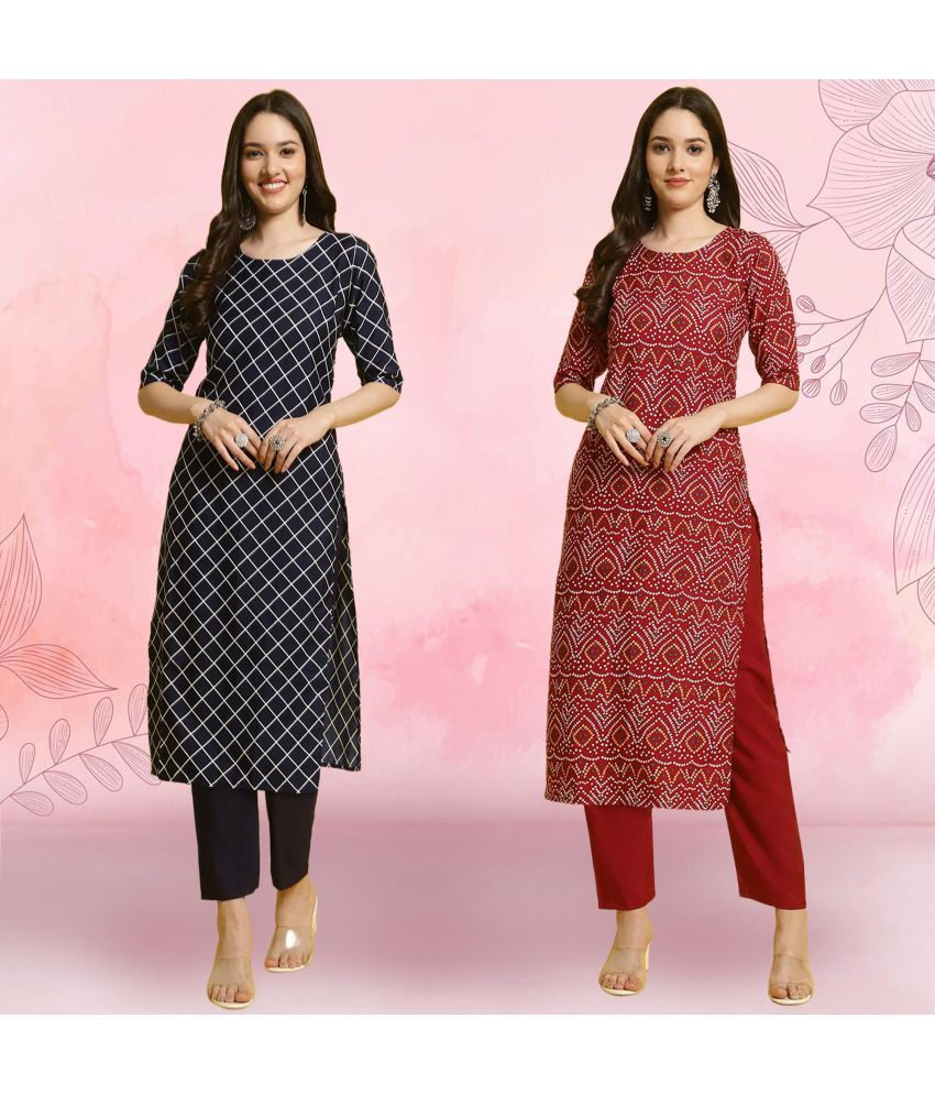     			Ethnicbasket Crepe Printed Kurti With Pants Women's Stitched Salwar Suit - Maroon ( Pack of 2 )