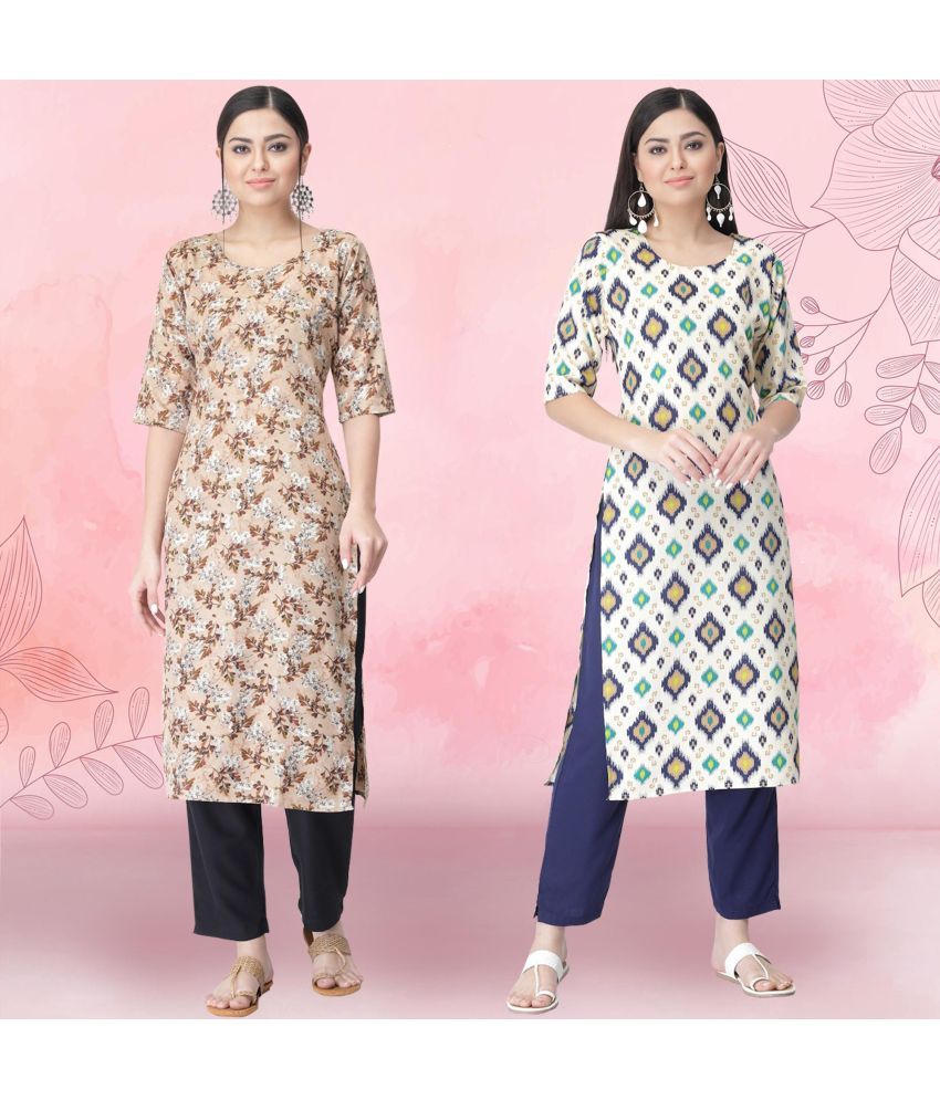     			Ethnicbasket Crepe Printed Kurti With Pants Women's Stitched Salwar Suit - White ( Pack of 2 )