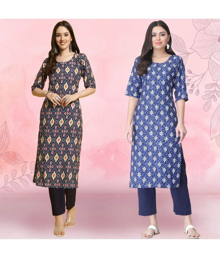     			1 Stop Fashion Pack of 2 Crepe Printed Straight Women's Kurti - ( Multicolor1 )