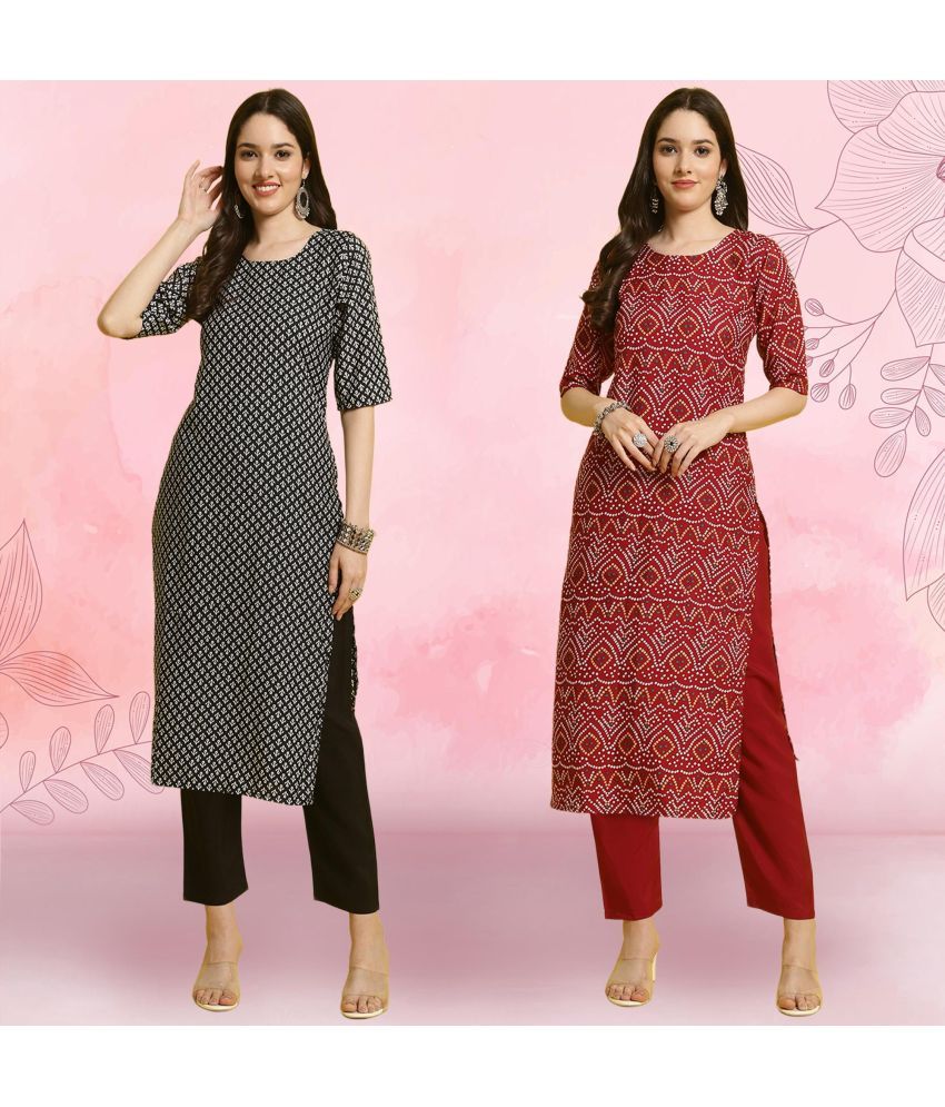     			1 Stop Fashion Pack of 2 Crepe Printed Straight Women's Kurti - ( Multicolor2 )