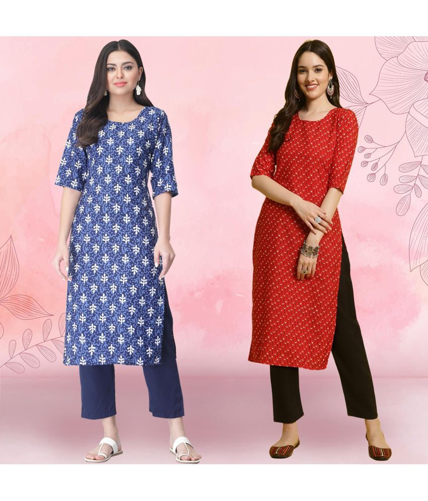     			1 Stop Fashion Pack of 2 Crepe Printed Straight Women's Kurti - ( Multicolor )