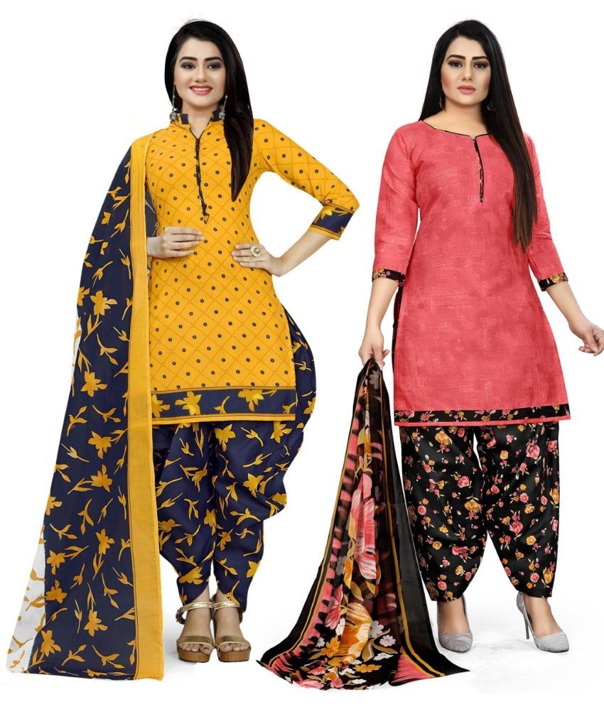     			Rajnandini Unstitched Cotton Blend Printed Dress Material - Multicolor ( Pack of 2 )