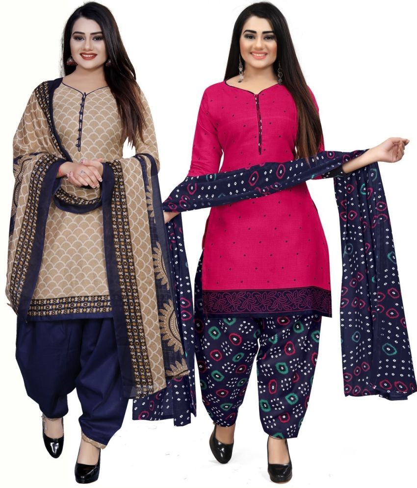     			Rajnandini Unstitched Cotton Blend Printed Dress Material - Multicolor 6 ( Pack of 2 )