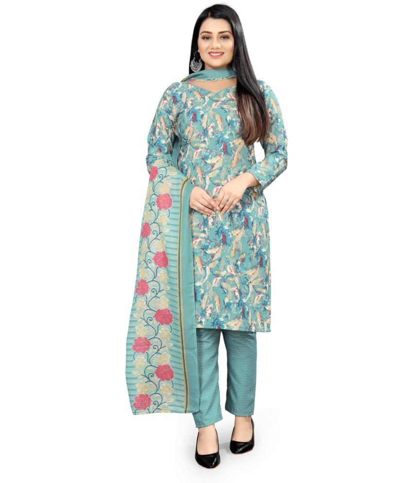     			Rajnandini Unstitched Cotton Blend Printed Dress Material - Light Blue ( Pack of 1 )