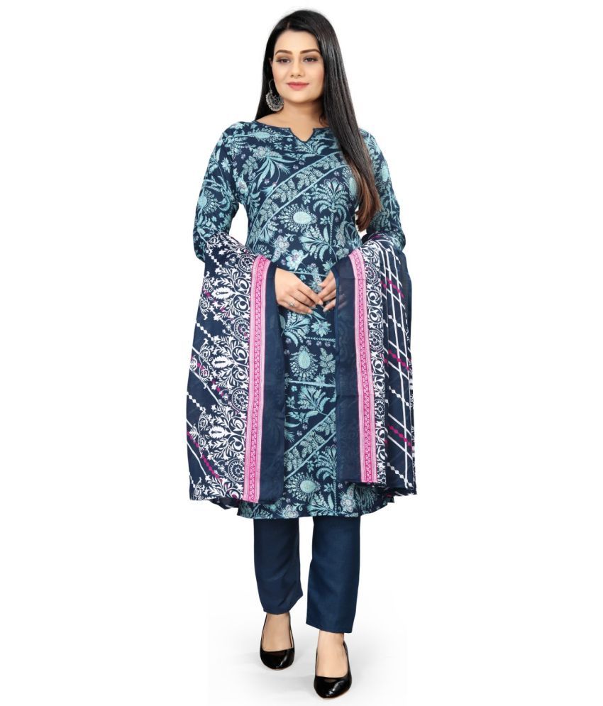     			Rajnandini Unstitched Cotton Blend Printed Dress Material - Dark Blue ( Pack of 1 )