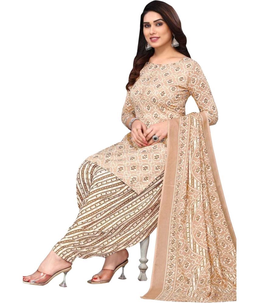     			Rajnandini Unstitched Cotton Blend Printed Dress Material - Beige ( Pack of 1 )