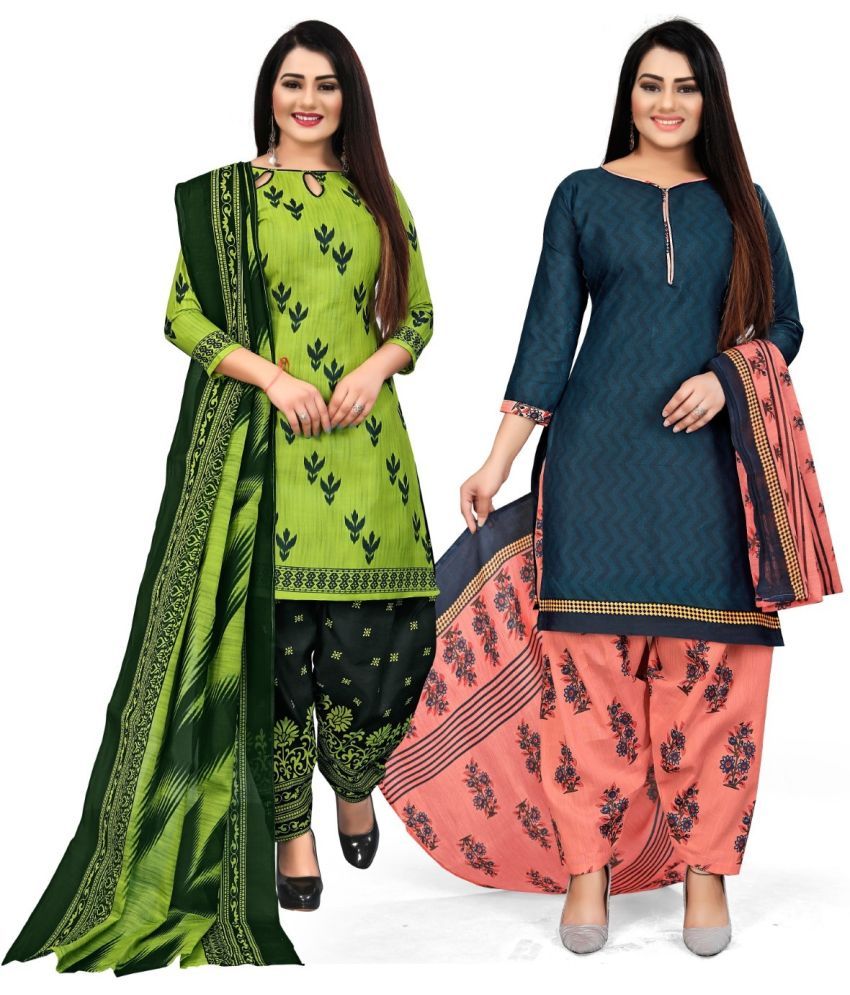     			Rajnandini Unstitched Cotton Blend Printed Dress Material - Multicolor ( Pack of 2 )