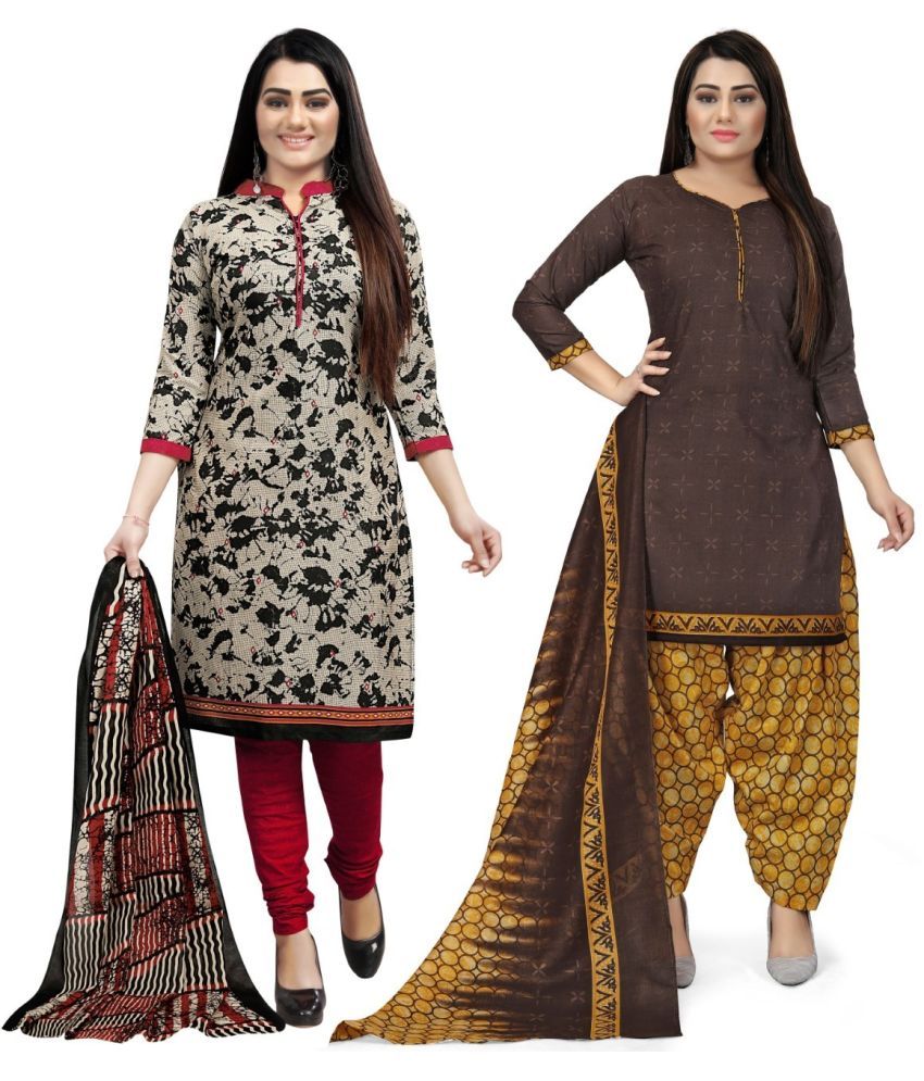     			Rajnandini Unstitched Cotton Blend Printed Dress Material - Multicolor ( Pack of 2 )