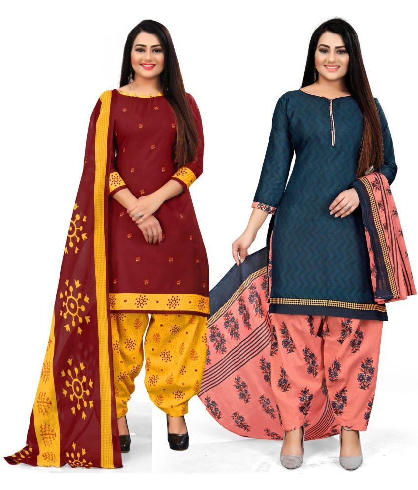     			Rajnandini Unstitched Cotton Blend Printed Dress Material - Multicolor ( Pack of 2 )