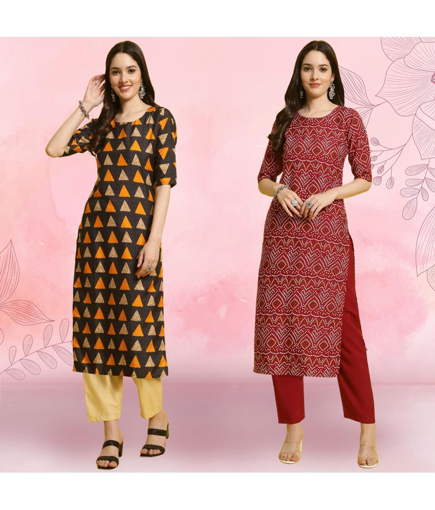     			1 Stop Fashion Pack of 2 Crepe Printed Straight Women's Kurti - ( Multicolor )