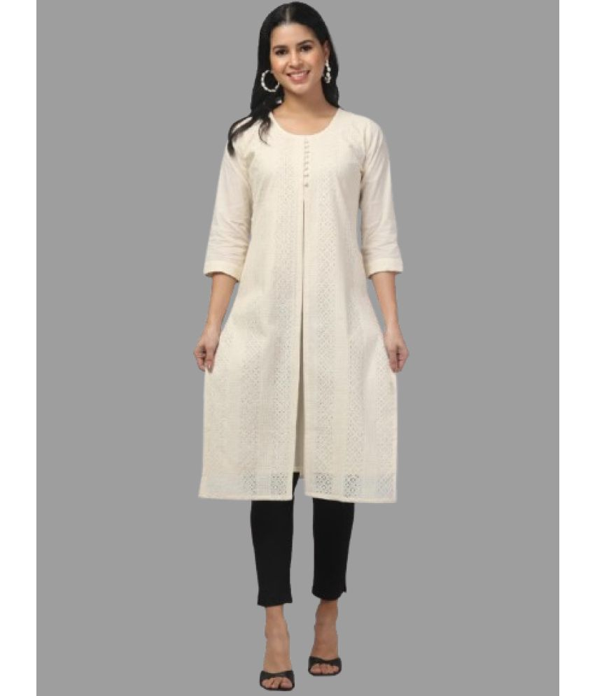     			Aadrika Pack of 1 Cotton Solid Straight Women's Kurti - ( Off White )