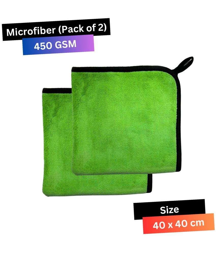     			CRYSATLFRESH Green 450 GSM Microfiber Cloth For Automobile ( Pack of 2 )