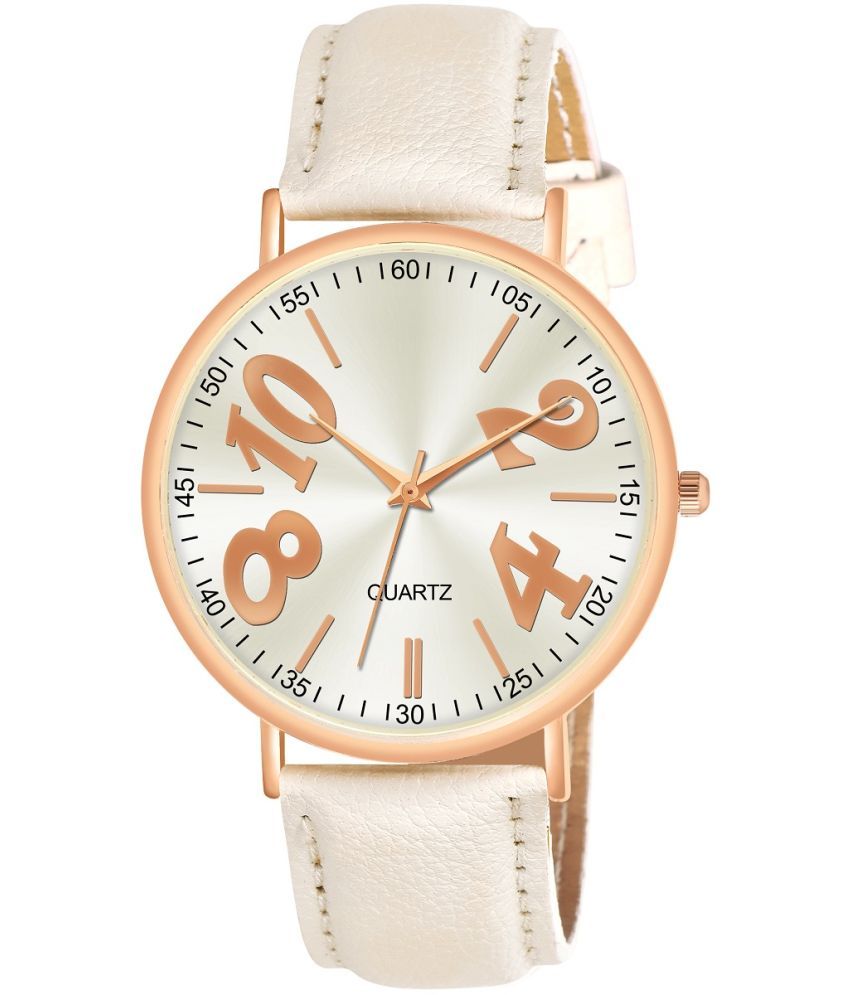     			Cosmic White Leather Analog Womens Watch