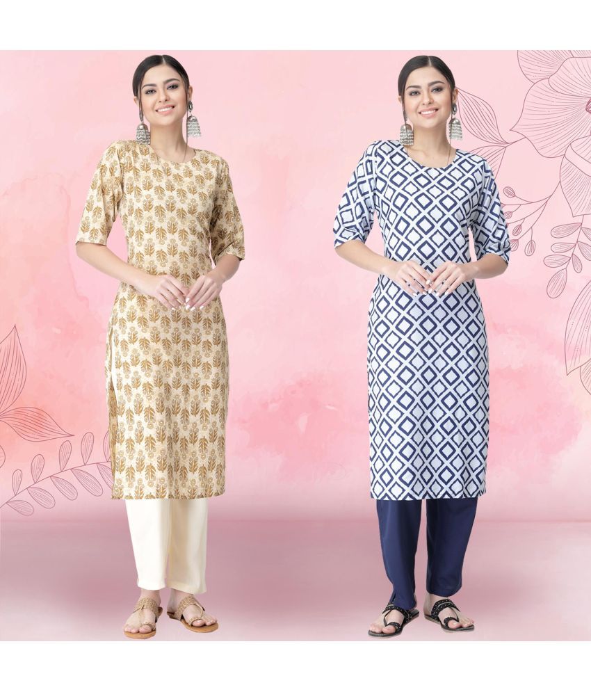     			Ethnicbasket Crepe Printed Kurti With Pants Women's Stitched Salwar Suit - Off White ( Pack of 2 )