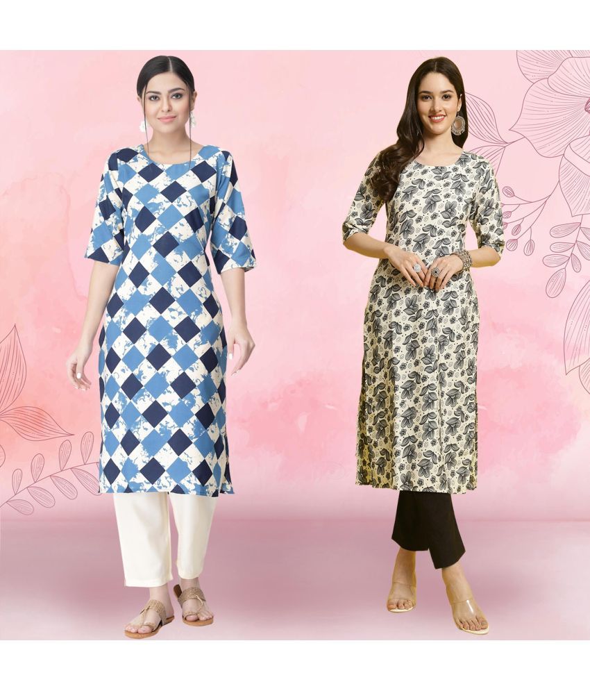     			Ethnicbasket Crepe Printed Kurti With Pants Women's Stitched Salwar Suit - Grey ( Pack of 2 )