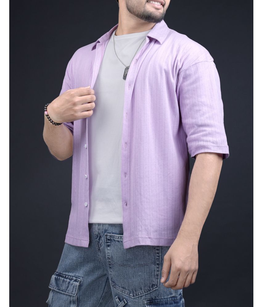     			HISCRAVES 100% Cotton Oversized Fit Solids Half Sleeves Men's Casual Shirt - Purple ( Pack of 1 )