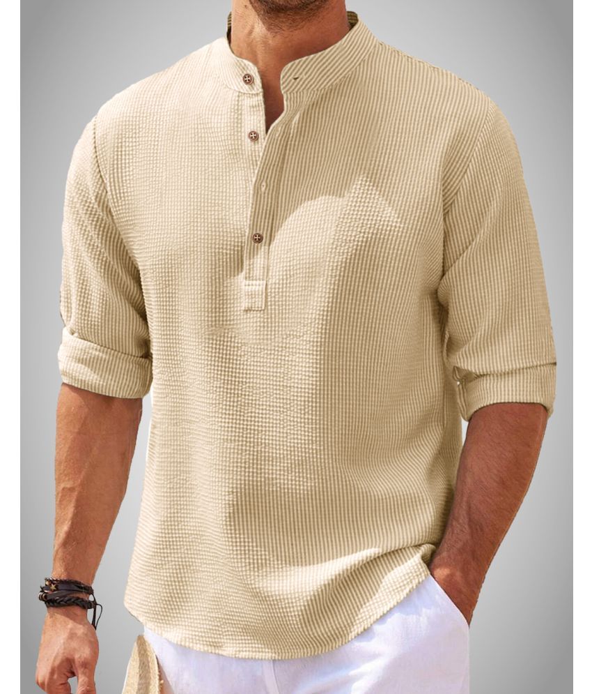     			HISCRAVES Poly Cotton Relaxed Fit Self Design Full Sleeves Men's Casual Shirt - Cream ( Pack of 1 )