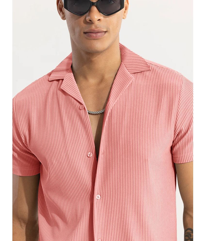     			HISCRAVES Polyester Regular Fit Self Design Half Sleeves Men's Casual Shirt - Pink ( Pack of 1 )