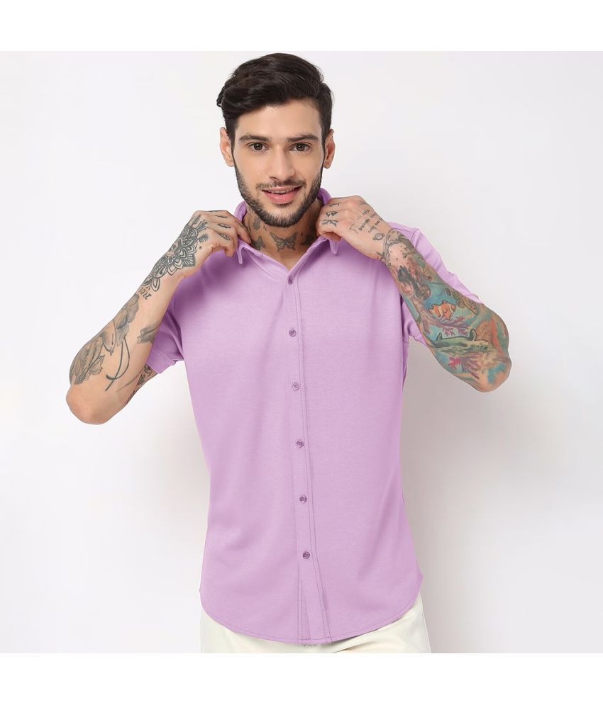     			HISCRAVES Polyester Regular Fit Solids Half Sleeves Men's Casual Shirt - Purple ( Pack of 1 )