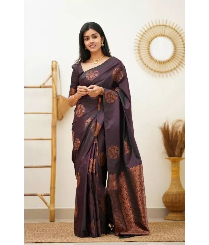     			NENCY FASHIONS Pack of 1 Kanjivaram Silk Woven Saree With Blouse Piece ( Purple )