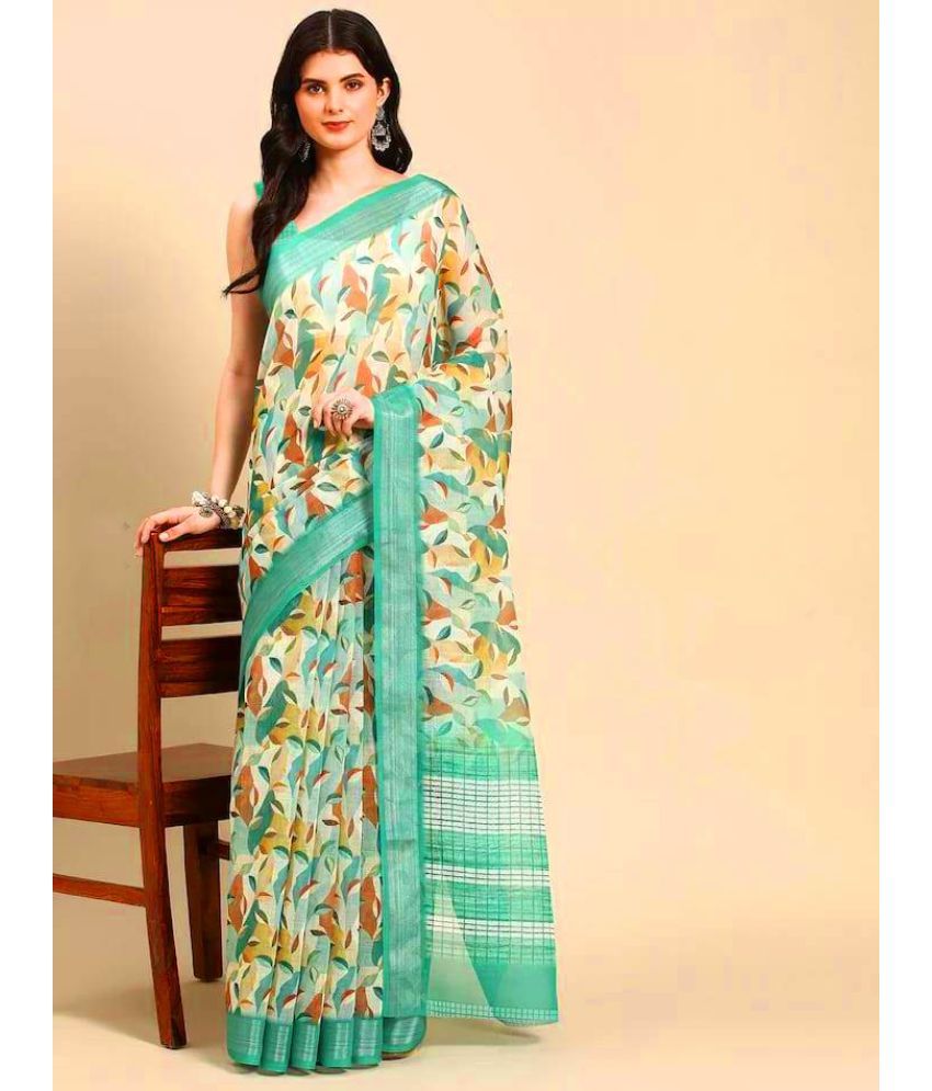     			Pheasant Pack of 1 Cotton Blend Printed Saree With Blouse Piece ( Green )