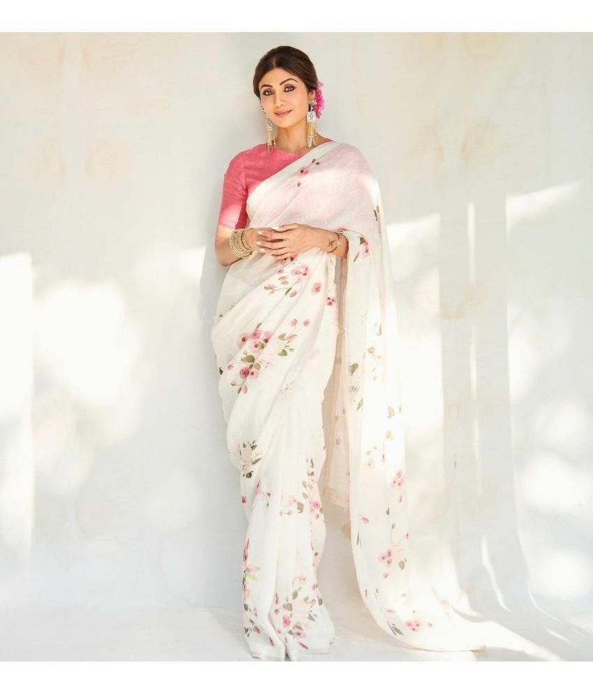     			Pheasant Pack of 1 Cotton Blend Printed Saree With Blouse Piece ( White )