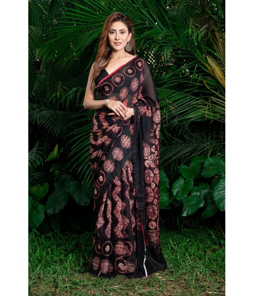     			Pheasant Pack of 1 Cotton Blend Printed Saree With Blouse Piece ( Black )