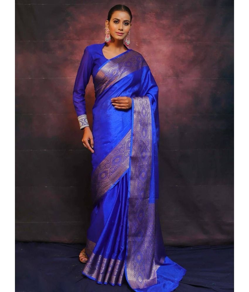     			Pheasant Pack of 1 Jacquard Woven Saree With Blouse Piece ( Blue )