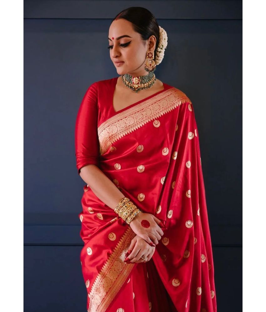     			Pheasant Pack of 1 Jacquard Applique Saree With Blouse Piece ( Red )