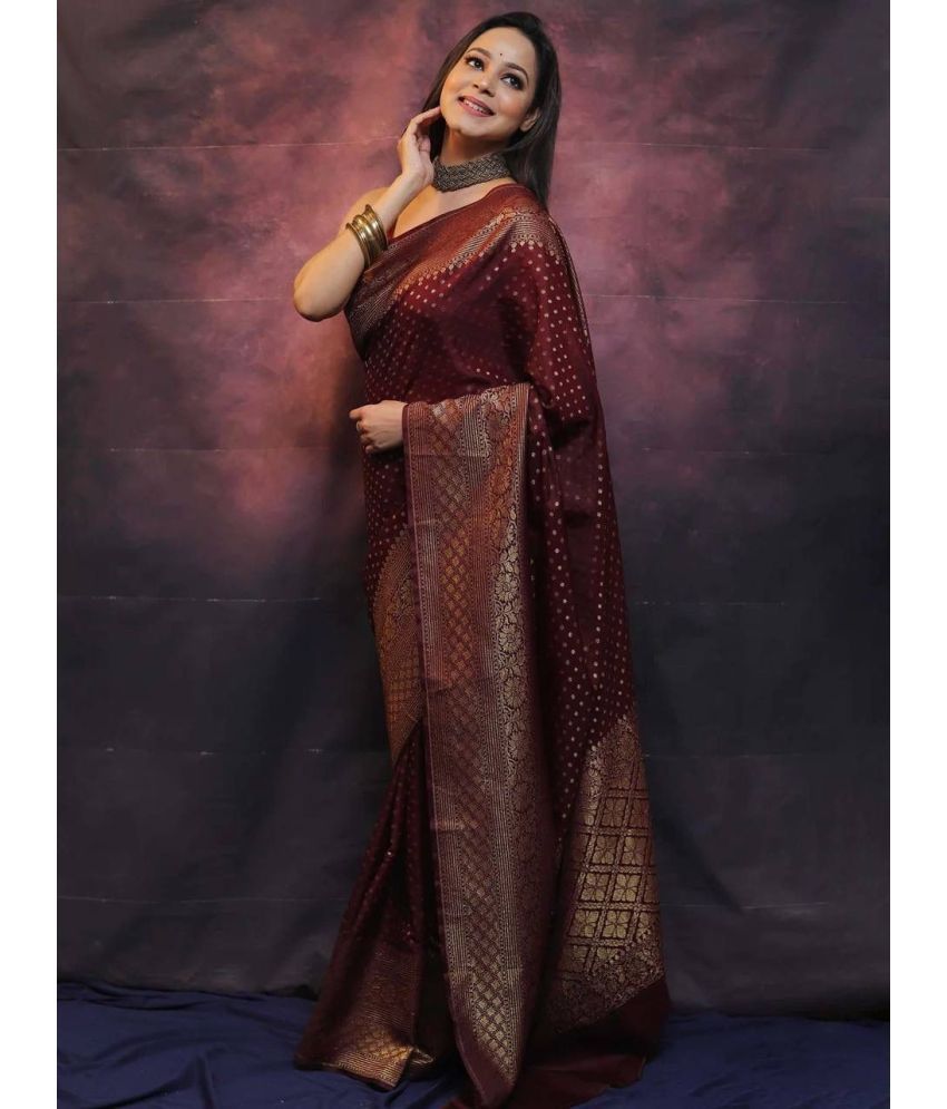     			Pheasant Pack of 1 Jacquard Woven Saree With Blouse Piece ( Maroon )