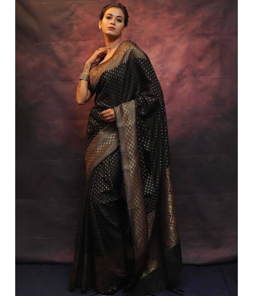     			Pheasant Pack of 1 Jacquard Woven Saree With Blouse Piece ( Black )