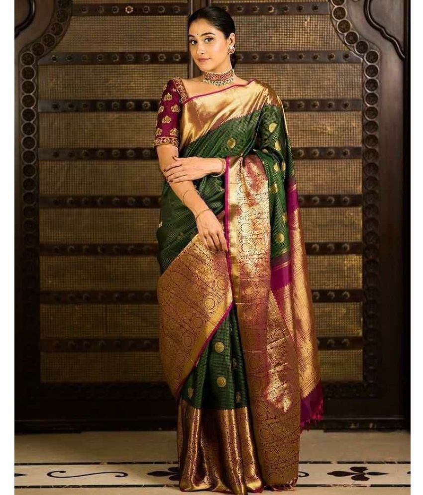     			Pheasant Pack of 1 Jacquard Applique Saree With Blouse Piece ( Green )