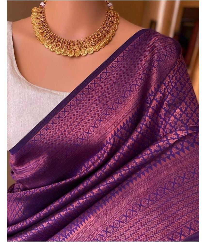     			Pheasant Pack of 1 Jacquard Woven Saree With Blouse Piece ( Purple )