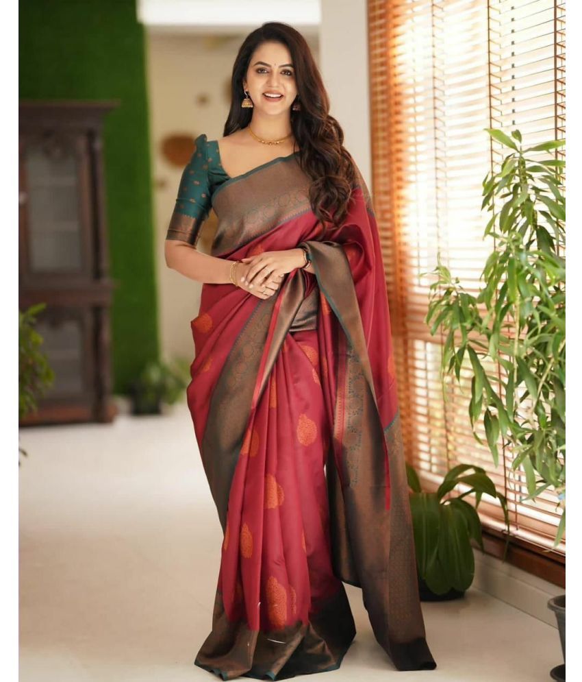     			Pheasant Pack of 1 Jacquard Applique Saree With Blouse Piece ( Maroon )