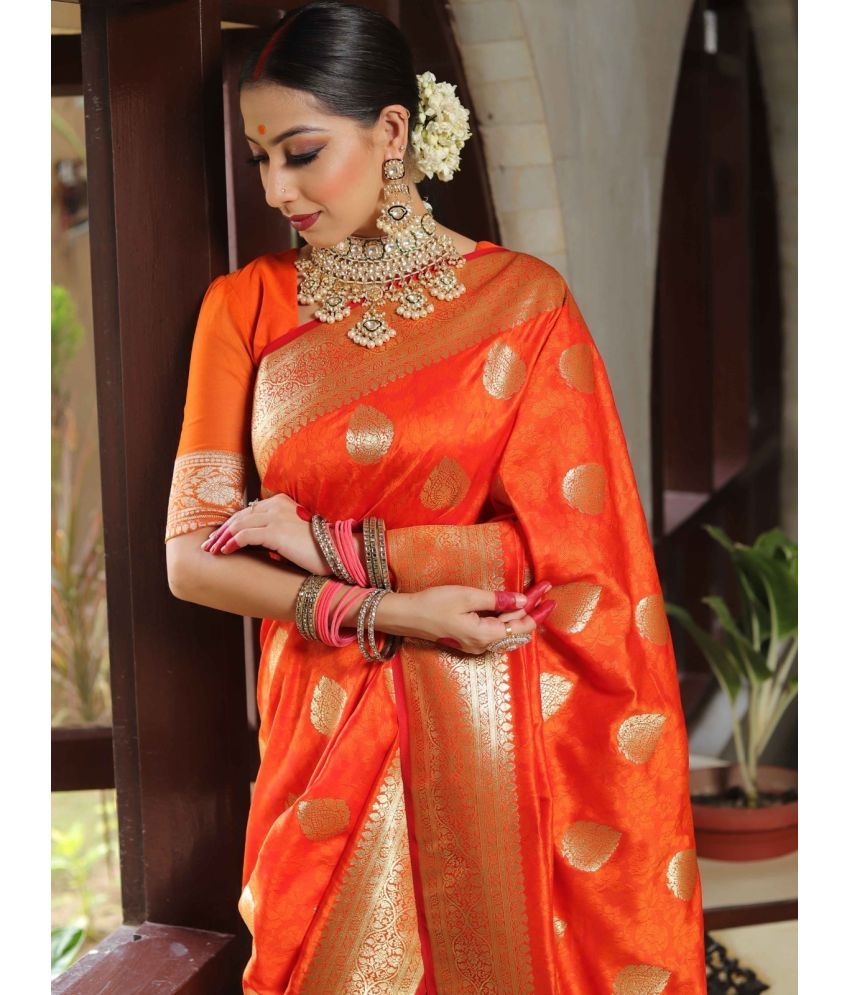     			Pheasant Pack of 1 Silk Woven Saree With Blouse Piece ( Orange )