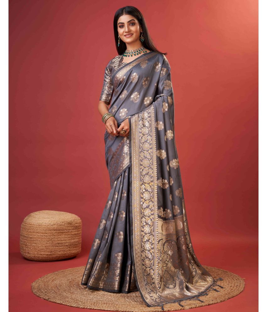     			Pheasant Pack of 1 Silk Woven Saree With Blouse Piece ( Grey )