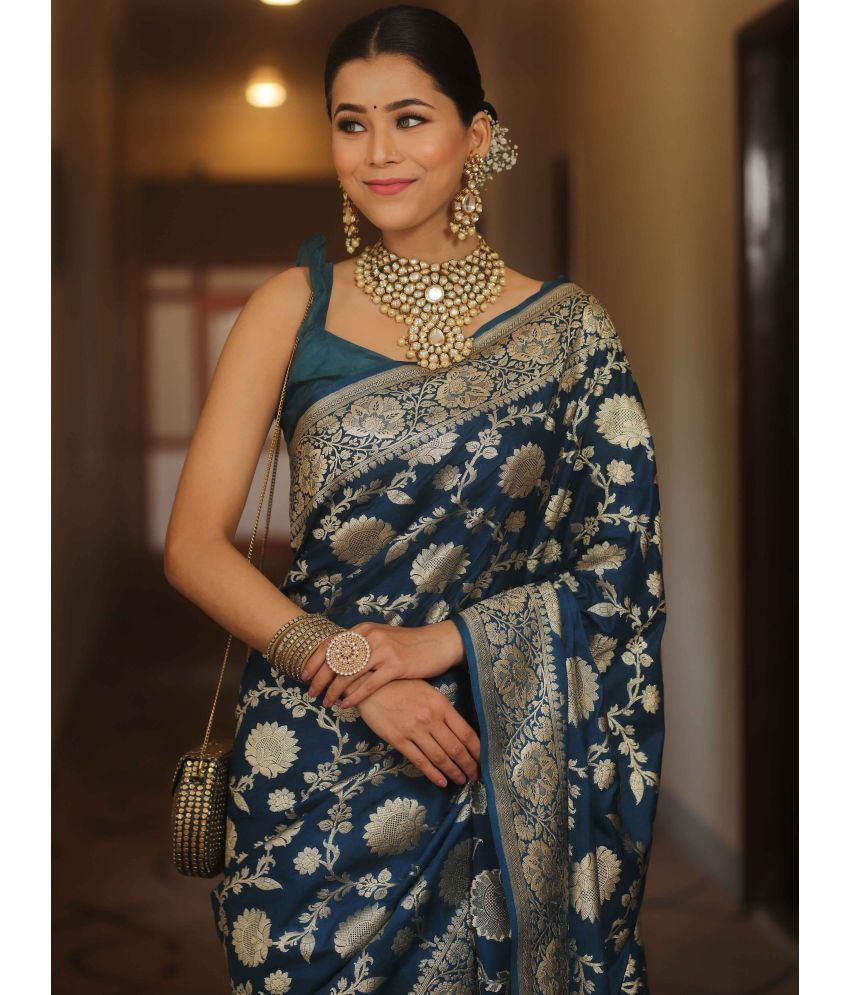     			Pheasant Pack of 1 Silk Woven Saree With Blouse Piece ( Light Blue )