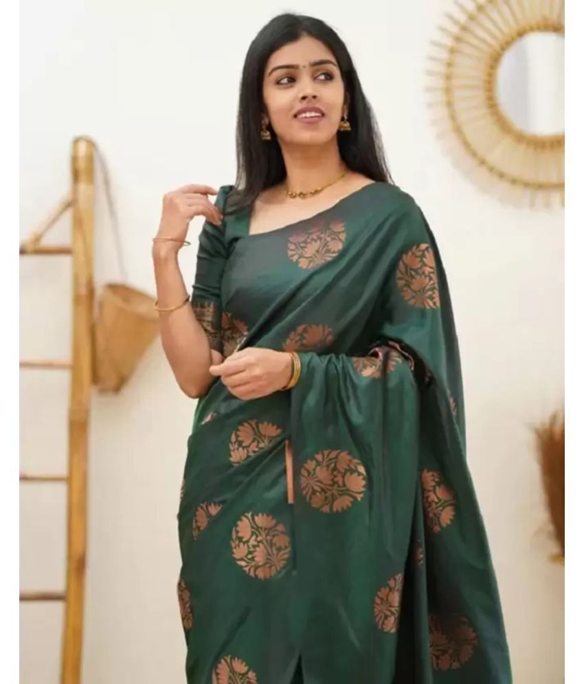     			Pheasant Pack of 1 Silk Applique Saree With Blouse Piece ( Green )