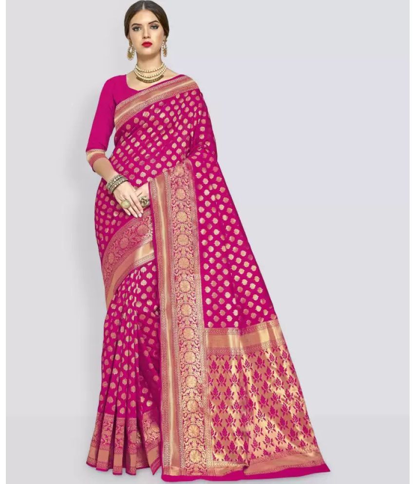     			Pheasant Pack of 1 Silk Blend Woven Saree With Blouse Piece ( Pink )