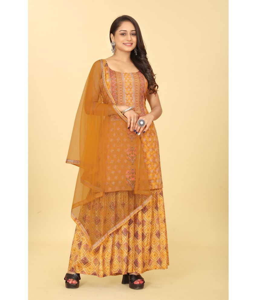     			Riti Pack of 1 Rayon Printed Straight Women's Kurti with Dupatta - ( Mustard )